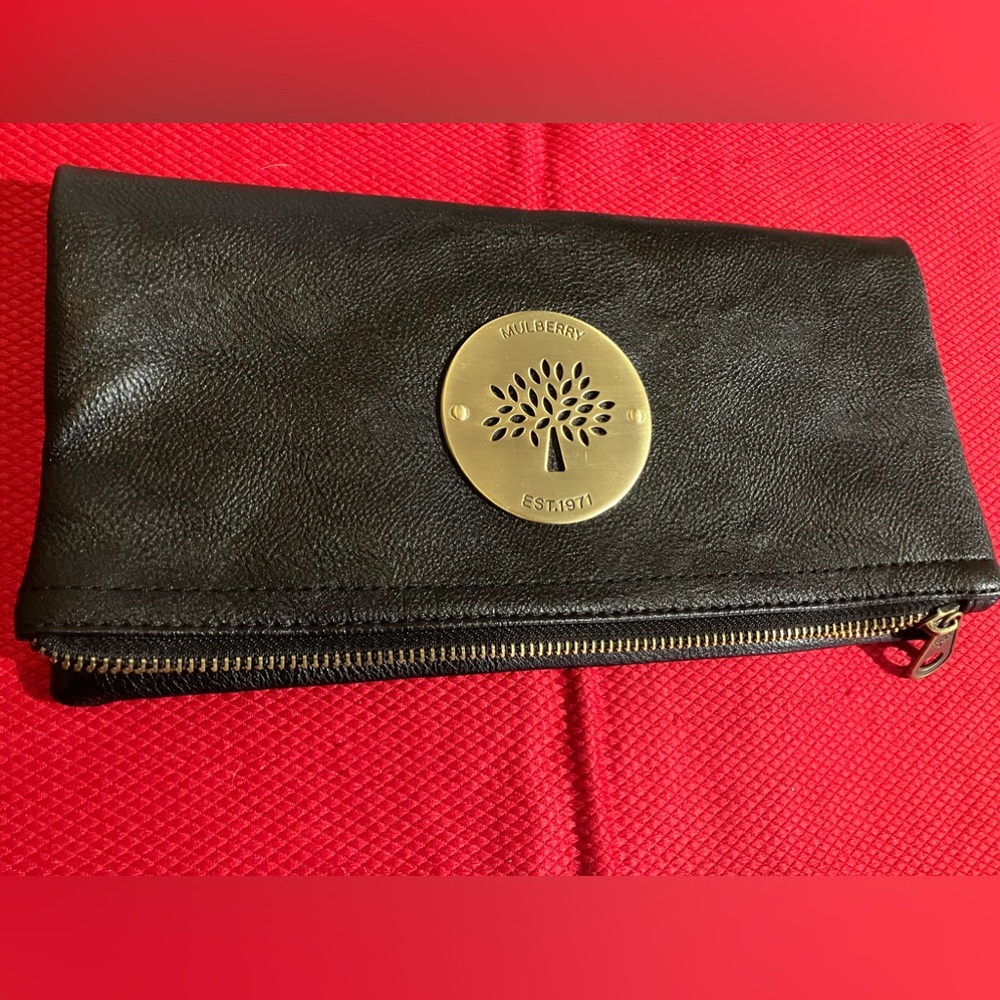 *USED* MULBERRY BLACK LEATHER FOLD OVER CROSSBODY PURSE